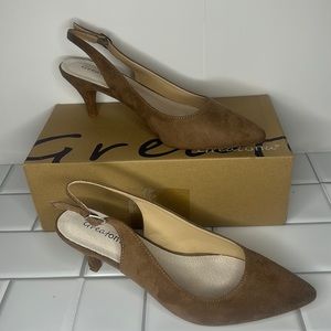 Greatonu Women's Slingback Kitten Heel Pointed Toe Dress Pumps Shoes